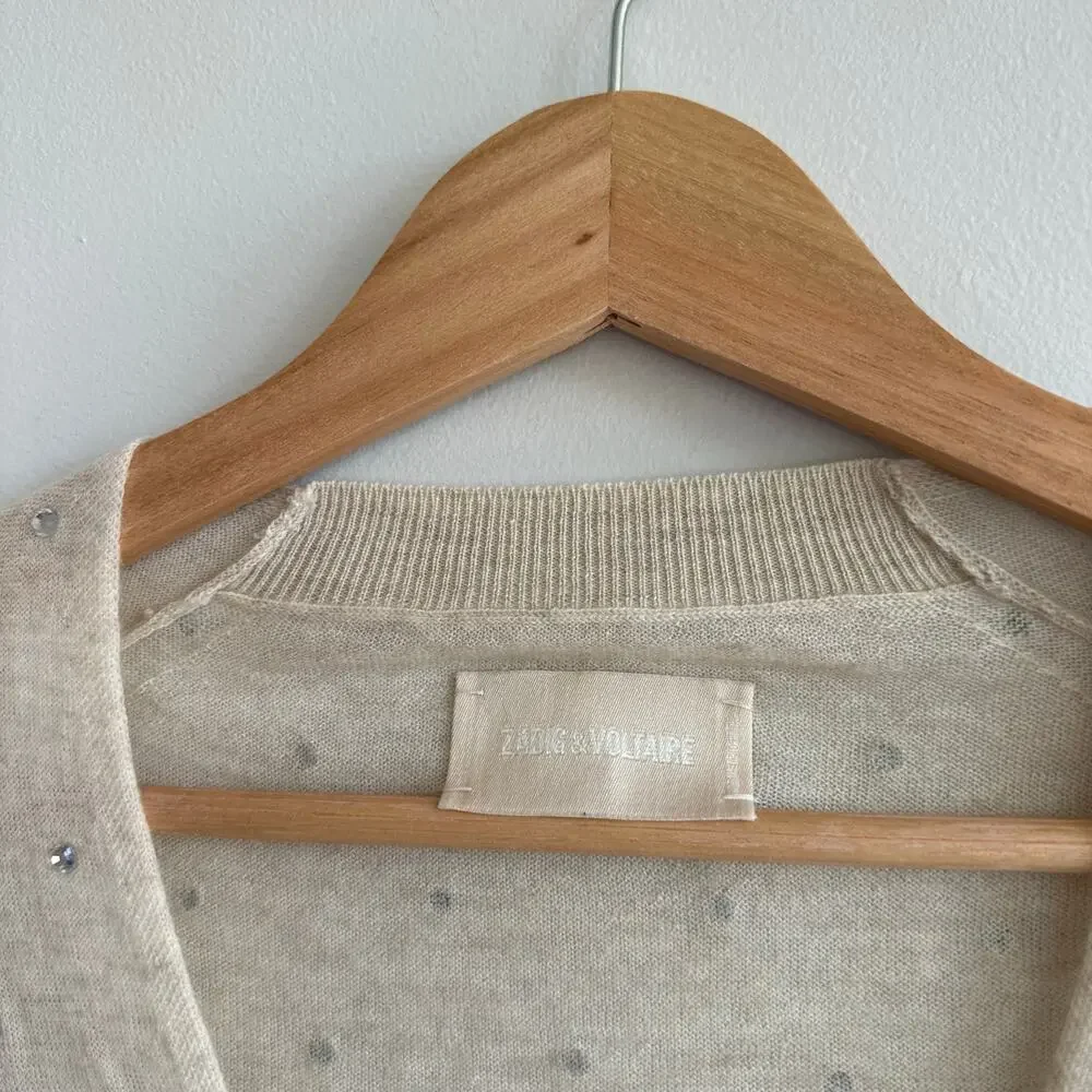 Zadig & Voltaire Elya Strass Embellished Cashmere Pullover Sweater Cream L NWT - Picture 5 of 10